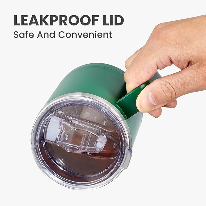 MEWAY 12oz Coffee Mug With Handle and Sliding Lid,Stainless Steel Travel Tumbler Cup with Handle,Double Wall Vacuum Insulated Camping Cup for Hot & Cold Drinks Tea (Forest Green,Set of 1)