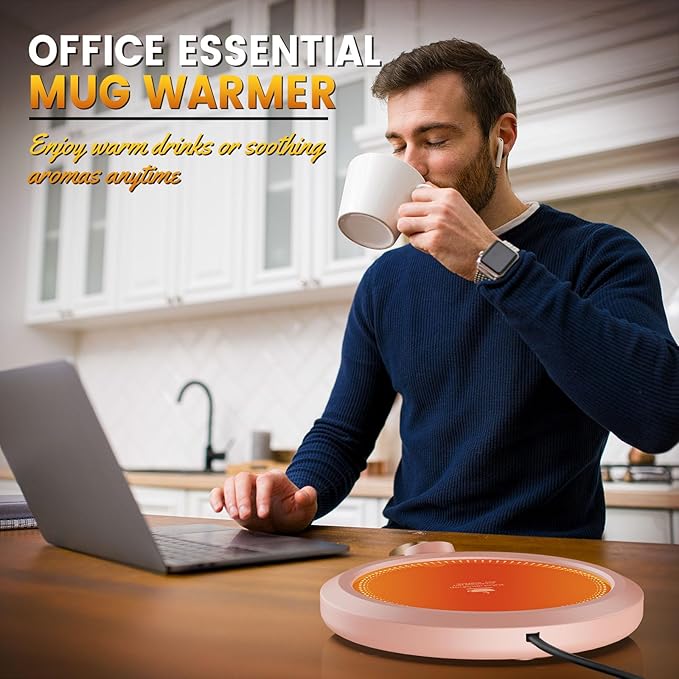 Fast Heating Mug Warmer - 4 Temp Settings & 1-12H Timer, Coffee Cup Warmer Plate for Desk Auto Shut Off, Ideal Beverage Warmer Gift for Coffee, Tea, Milk (Pink)