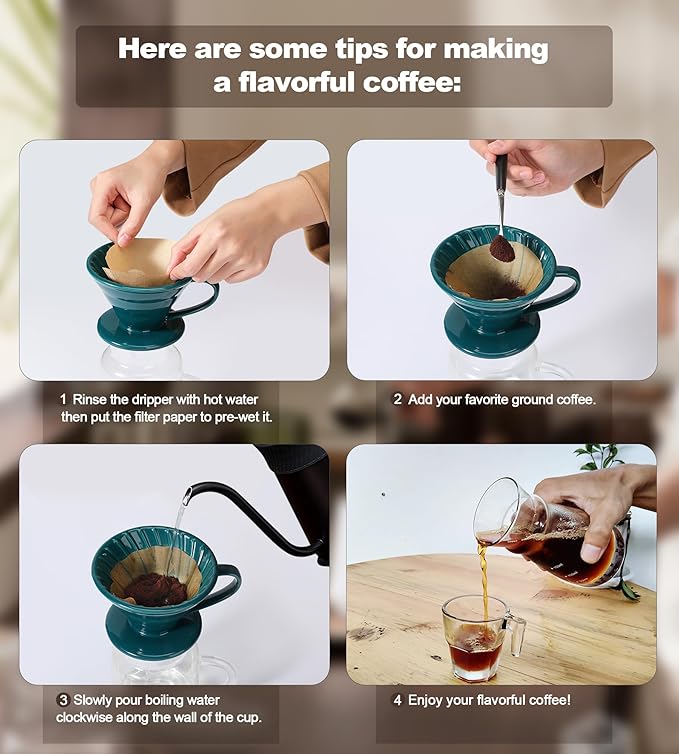 Pour Over Coffee Dripper - Ceramic Pour Over Coffee Maker Cone, Porcelain Coffee Drip, Pour Over Single Cup, Manual Brew Maker for Home, Cafe, Office - 1-4Cup, V60 Size 02 (Black)