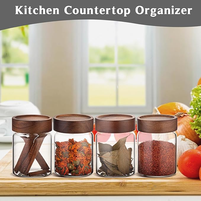 Small Glass Coffee Jars with Top Screw Lid Round Storage Canister Clear Glass Food Jar for Pantry Sugar Tea Coffee Bean Spice Nuts Cookies Bath Salts (2×300ml(10oz))