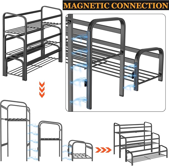 Coffee Syrup Organizer 3-Tier, 12 Bottles Capacity Coffee Syrup Rack, Metal Syrup Stand for Spice, Wine, Liquor, Bottle, Coffee Bar Station Racks Magnetic, No Installation, Black