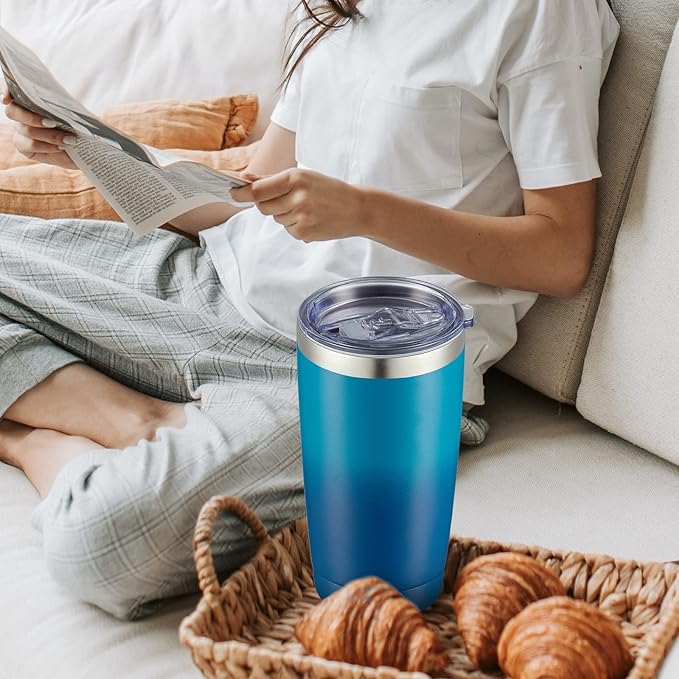 COMOOO 20oz Tumbler with Straw Stainless Steel Insulated Coffee Tumbler Cups Double Wall Vacuum Travel Coffee Mug with Splash Proof Sliding Lid for Hot Cold Drinks (Dark Night, 1 Pack)