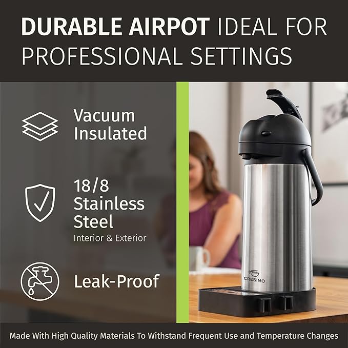 101oz Coffee Carafe Dispenser with Pump & Drip Tray Bundle - 12 Hours Airpot Coffee Dispenser for Parties - Insulated Stainless Steel Coffee Urn -Hot Cocoa Dispenser with Pump - Hot Cocoa Bar