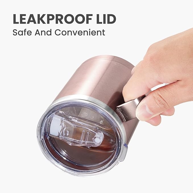 MEWAY 12oz Coffee Mug With Handle 2 Pack Bulk,Stainless Steel Insulated Travel Tumblers With Sliding Lid,Double Wall Vacuum Camping Cup for Hot & Cold Drinks Tea (Rose Gold,Set of 2)