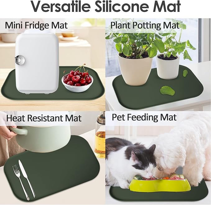 Silicone Coffee Maker Mat with Lip, 17.4'' x 10.6'' Heavy Duty Coffee Maker Mat for Countertops, Coffee Tray Fit Under Coffee Machine Appliance Automatic Machines Espresso Accessory, Dark Olive