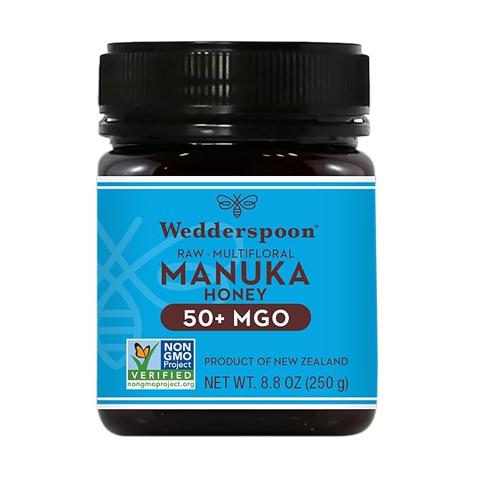 Wedderspoon Raw Premium Manuka Honey, 50+ MGO, 8.8 Oz, Unpasteurized New Zealand Honey, From Our Hives to Your Home