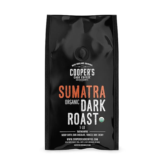 Organic Dark Roast Sumatra, Whole Bean Coffee, Single Origin Grade 1 Premium Coffee - 5lb Bag