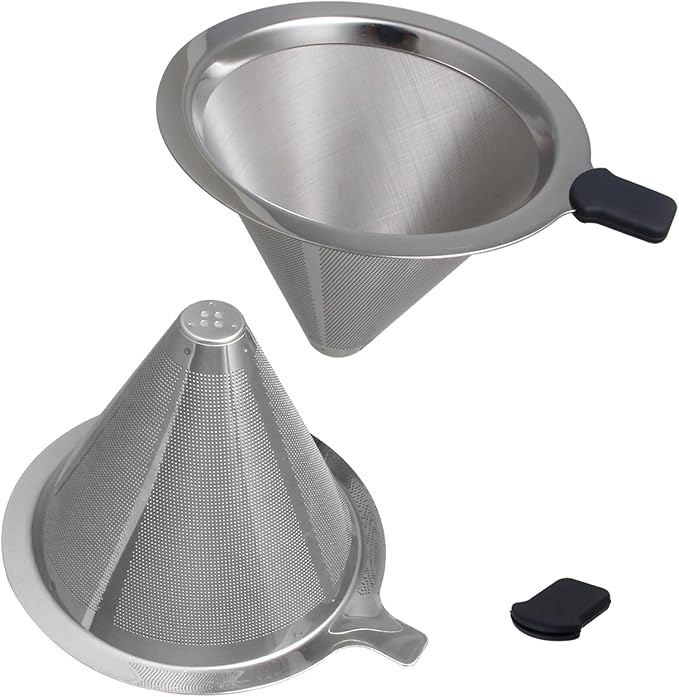 Double Mesh Pour Over Coffee Filter Set - 300+600 Mesh Reusable Stainless Steel Coffee Filter with Detachable Handle, Easy Clean, 2-in-1 for Drip/Cold Brew/Espresso,Fits Most V60/Chemex Brewers