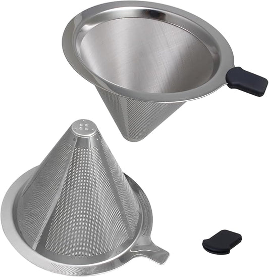 Double Mesh Pour Over Coffee Filter Set - 300+600 Mesh Reusable Stainless Steel Coffee Filter with Detachable Handle, Easy Clean, 2-in-1 for Drip/Cold Brew/Espresso,Fits Most V60/Chemex Brewers