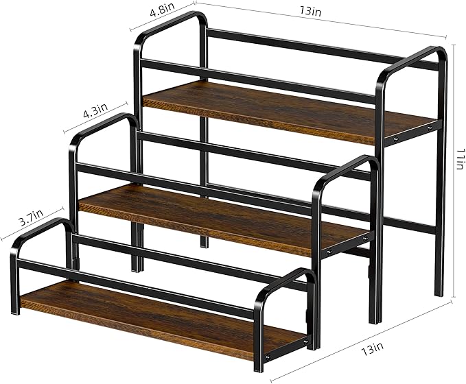 Coffee Syrup Rack Organizer, Wine Racks, Spice Racks, 3-Tier (Magnetic Connection) 12 Bottles Storage Shelves for Syrup Bottle Holder Stand for Coffee Bar, Kitchen Countertop, Rustic Brown & Black