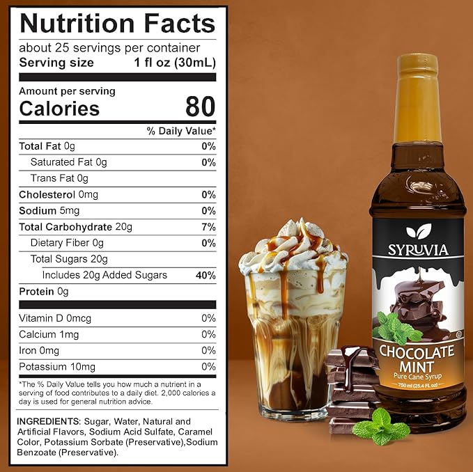 Syruvia Holiday Syrup Chocolate Mint - 25.4oz - Flavor Holiday Gift Set, Gluten-Free, Kosher With Pump