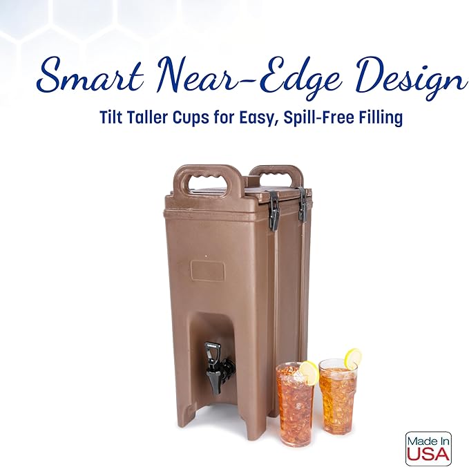 Carlisle FoodService Products Cateraide Insulated Beverage Dispenser with Handles for Catering, Events, Kitchens, and Restaurants, Plastic, 5 Gallons, Brown