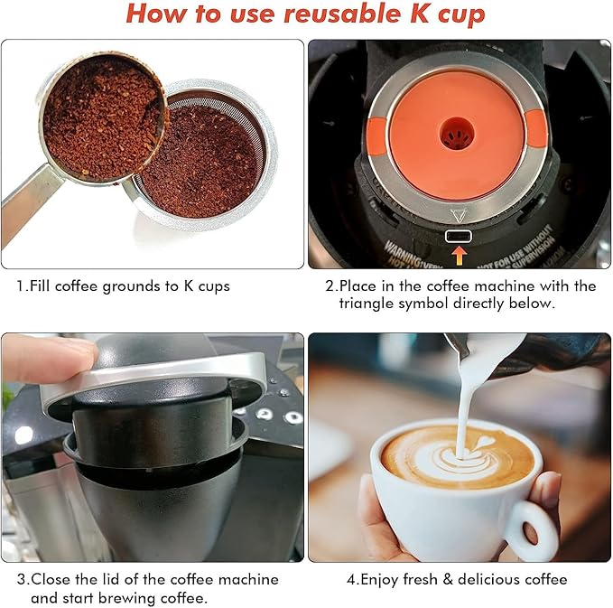 Reusable K Cups For Keurig keurig reusable coffee pods Compatible with 1.0 and 2.0 Keurig Single Cup Coffee Maker Stainless Steel K Cup,Non-BPA(4 pack)