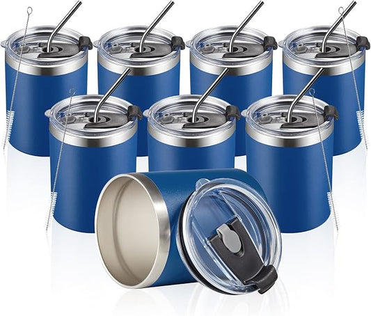 MEWAY 12oz/8Pack Insulated Stainless Steel Reusable Coffee Cup, Double Wall Durable Mug, Powder Coated, For Coffee, Beer, Home, Office (Navy, 8 Pack)