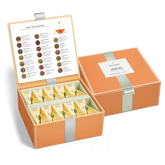 Tea Forte Herbal Assortment Premium Tea Chest Gift Sampler, 40 Count, 2 of each Variety Blend Individually Wrapped Handcrafted Pyramid Infuser Bags