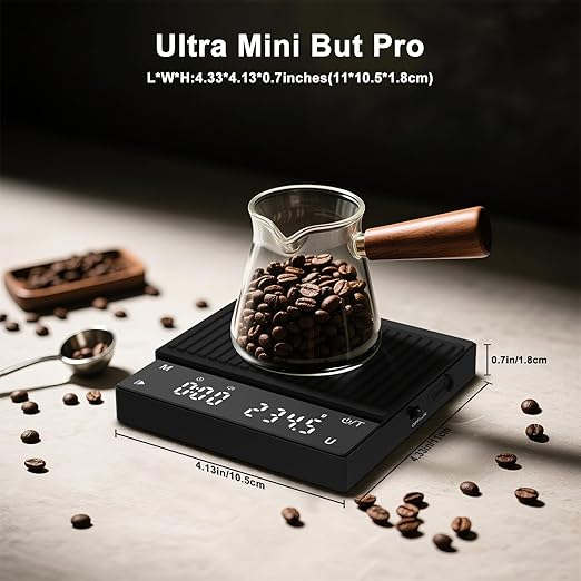 Rechargeable Mini Coffee Scale, Diyife Pour Over Coffee Scale with Timer, 2kg/0.1g Accurate Scale, Auto/Manual Timing, Mini Portable Digital Kitchen Scale for Drip Coffee, Espresso, French Press
