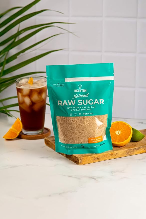 Akenton Natural Raw Cane Sugar, 5 Pound Resealable Bag | 100% Natural, Unprocessed, Unbleached, Unrefined Sugar | Gluten-Free, Vegan, Kosher | Non-GMO Project Verified