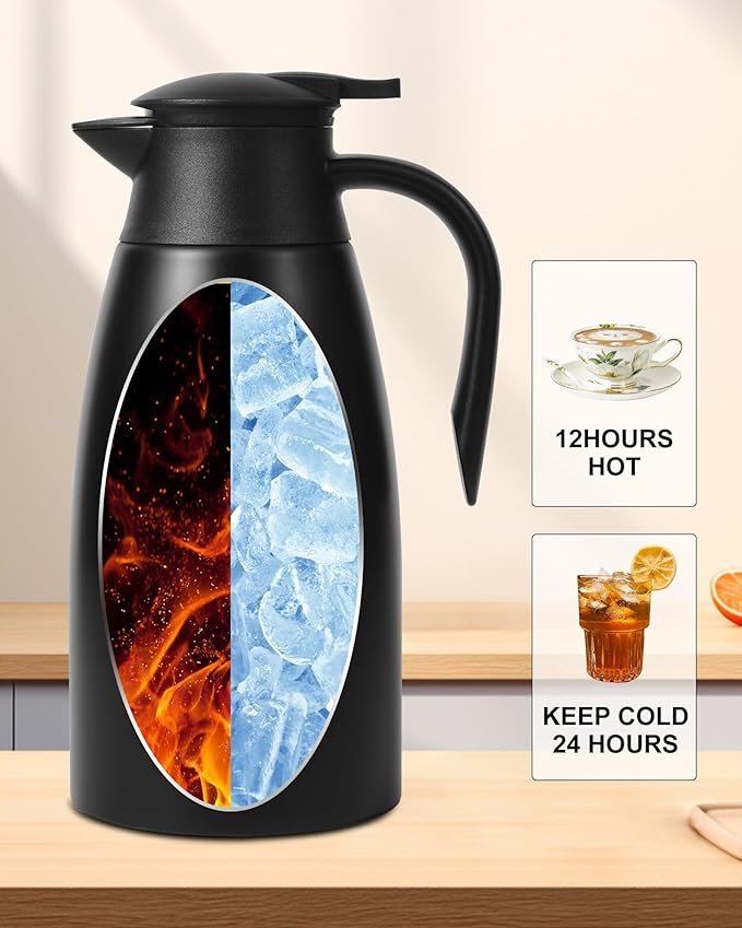 70Oz Thermal Coffee Carafe for keeping hot, Airpot Insulated Carafe Stainless Steel Thermal Pot for Coffee, (black+silver)