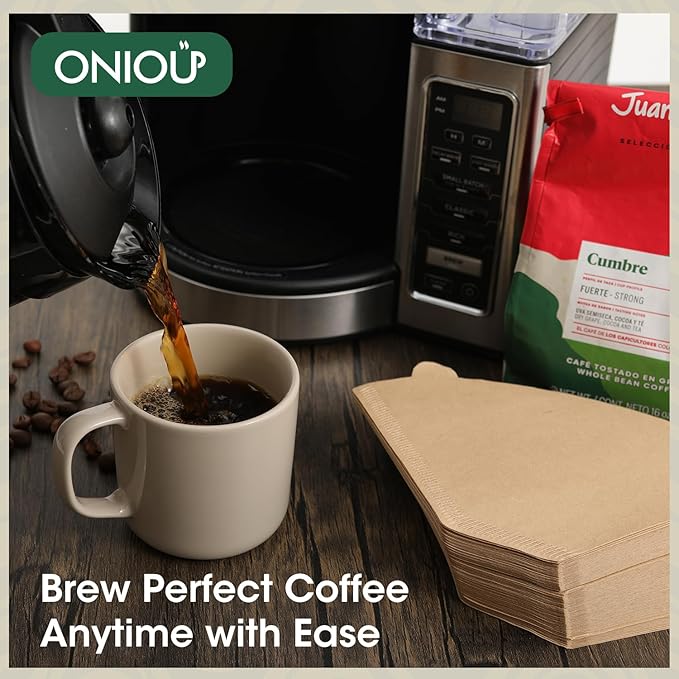 Coffee Filters #4, ONIOU Number 4 Cone Coffee Paper Filters 8-12 Cup Unbleached, 200 Count Natural Coffee Filters 4 Cone Paper for Ninja Cuisinart Coffee Makers