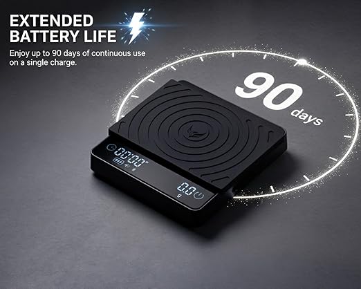 Smart Coffee Scale – Easy Use Digital Espresso Scale with Timer, Auto Tare & Flow Rate Indicator – Compact Rechargeable Weight Scale for Drip Coffee, Pour Over & Matcha