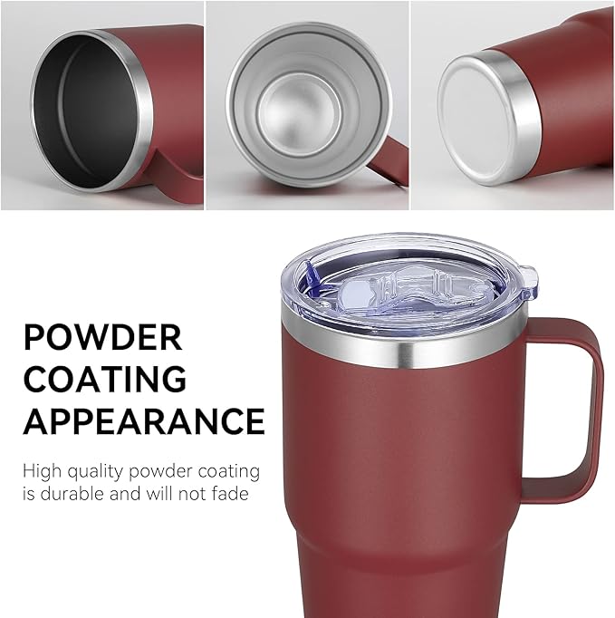 VEGOND 20 oz Tumbler Bulk with Handle Lid and Straw, Stainless Steel Insulated Travel Coffee Mug Set, Spill Proof Double Wall Metal Tumblers Cups, Wine Red 12 Pack