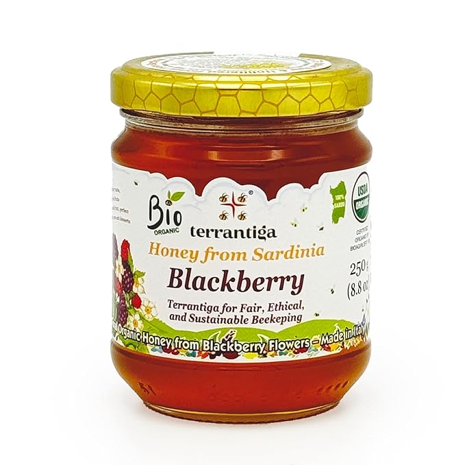 WellEatable Blackberry Organic Raw Honey from Wild Blackberry Flowers, Artisanal Complex and Fruity Honey from Sardinia, Italy - (250gr) 8.81 Ounce (Pack of 1)