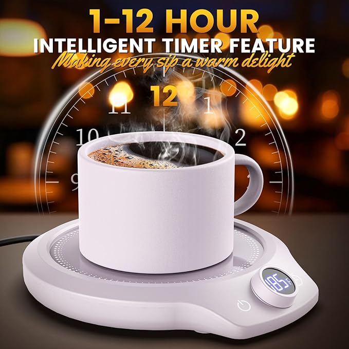 Fast Heating Mug Warmer - 4 Temp Settings & 1-12H Timer, Coffee Cup Warmer Plate for Desk Auto Shut Off, Ideal Beverage Warmer Gift for Coffee, Tea, Milk (Purple)