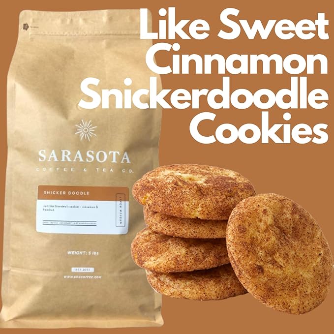 Sarasota Coffee Whole Bean Snickerdoodle Sugar Cookie | Medium Roast Gourmet Flavored Coffee Beans | Low Acid, Mold Free, Specialty Grade Bulk Coffee Beans | 5lb (80 oz)