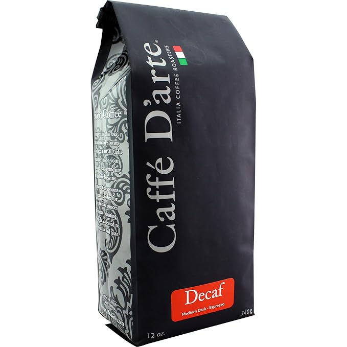 Caffe D'arte Decaf Espresso Coffee, Ground, 12 Ounce