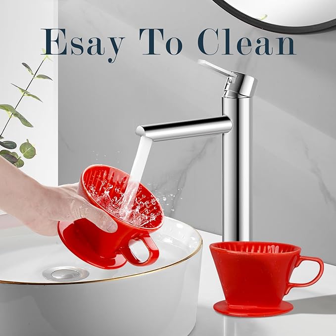 Handmade Pour Over Ceramic Coffee Dripper - Authentic Brewing Experience for Camping, Office, and Home (Red)