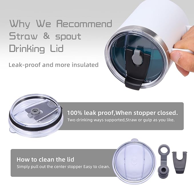 Volhoply 12oz Insulated Leakproof Coffee Mug with Flip & Straw Lid Bulk 8 Pack,Not Suitable for Sublimation,Double Wall Vacuum Stainless Steel Travel Tumbler Cup with Handle(White,8 Set)