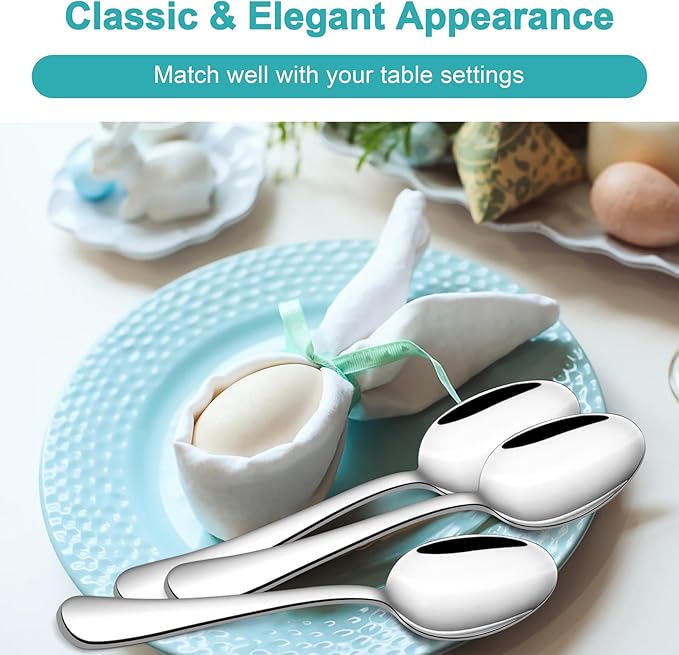 TeamFar Teaspoon Set of 24, 6.7 Inch Stainless Steel Mini Tea Spoons, Small Spoon Silverware for Coffee Tea Soup Dessert, Non-Toxic & Heavy Duty, Mirror Polished & Dishwasher Safe