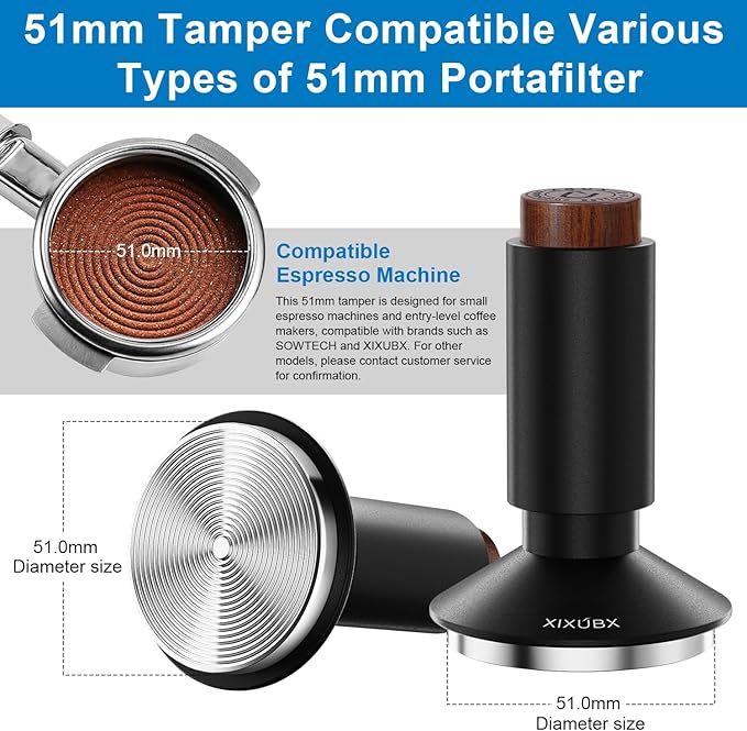 51mm Espresso Tamper & Magnetic WDT Tool, Barista Cofee Tamper with Spring Loaded, Anodized Aluminum Alloy Handle, Stainless Steel Corrugated Base with Cover for Portafilter Basket