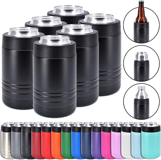 Clear Water Home Goods - 12 oz Stainless Steel Double Wall Vacuum Insulated Can or Bottle Beverage Cooler - Powder Coated Black - 6 Pack