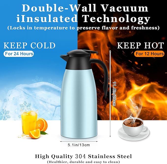 Norme 2 Pcs Thermal Coffee Carafe Insulated Stainless Steel Coffee Carafe for Hot Liquid Vacuum Thermal Pot Creamer Pitcher Dispenser with Brushes Keeping Hot Water Milk(Blue)