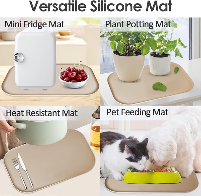 TOHONFOO Silicone Coffee Maker Mat with Lip, 17.4'' x 10.6'' Heavy Duty Coffee Maker Mat for Countertops, Coffee Tray Fit Under Coffee Machine Appliance Automatic Machines Espresso Accessory, Khaki