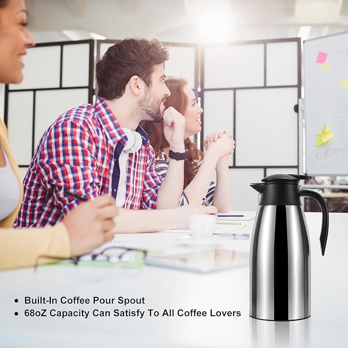 70 oz Thermal Coffee Carafe, Updated Insulated Stainless Steel Coffee Carafes for Keeping Hot Coffee & Water Hot Beverage-12Hours, Double Walled Vacuum Coffee Carafe(Pink)