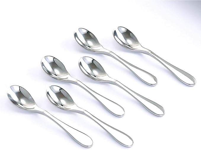 Knork Stainless Steel Demitasse Spoon (Set of 6), Shiny Gloss Silver, Tiny Coffee-Appetizer Specialty Spoons