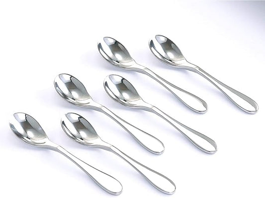 Knork Stainless Steel Demitasse Spoon (Set of 6), Shiny Gloss Silver, Tiny Coffee-Appetizer Specialty Spoons