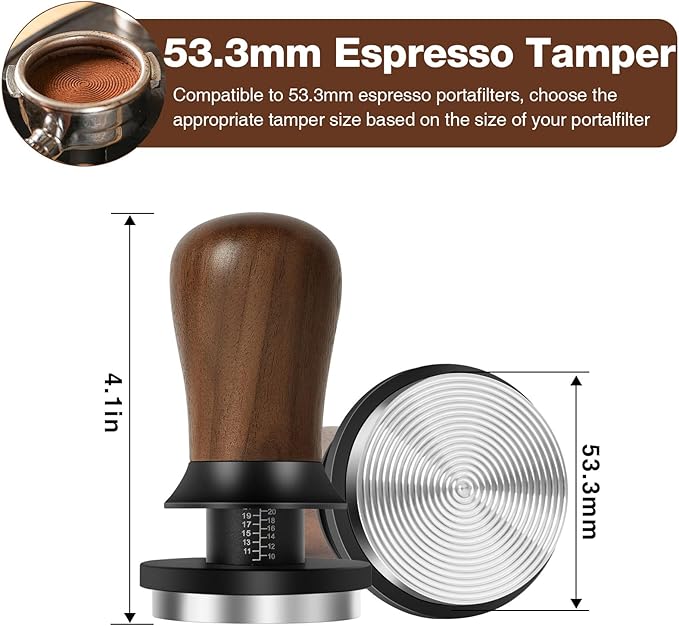PUSEE 53.3mm Espresso Coffee Tamper - Premium Barista Coffee Tamper, Constant 30lb Calibrated Double Spring Stainless Steel Ground Espresso Tamper,Fits for All 54mm Portafilters,Espresso Accessories
