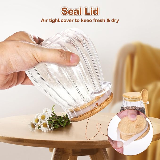 15oz Sugar Container with Bamboo Lid and Spoon,Sugar Bowl Glass Jar for Coffee Bar Accessories Coffee Canister Kitchen Decor (Medium)