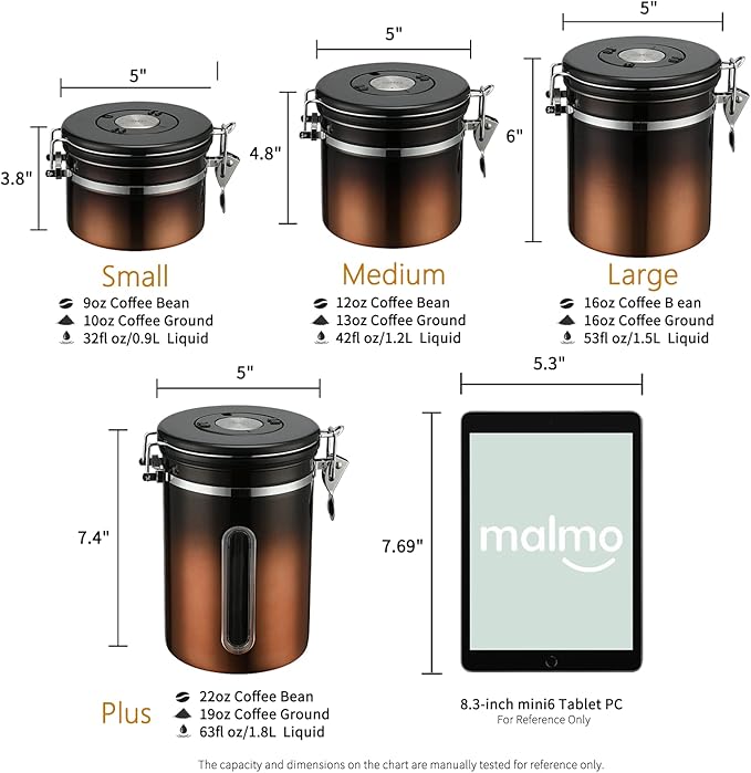 Coffee Canister, Airtight Coffee Container with Date Tracker Lid, Stainless Steel Canister for Kitchen Food Storage (Black-Copper, 22oz)
