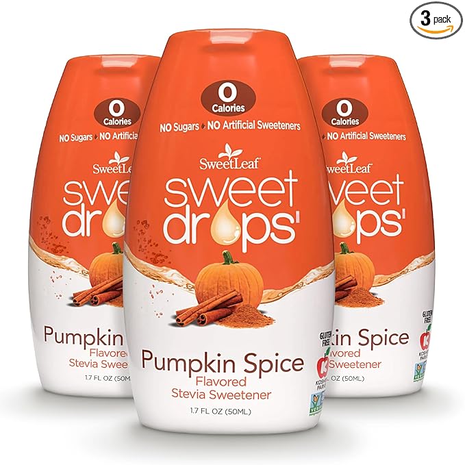 SweetLeaf Sweet Drops - Flavored Stevia Liquid Sweetener, Stevia Extract, Zero Calories, Gluten Free, Keto Friendly, Non GMO, Natural Flavor, Sugar Alternative - Pumpkin Spice, 1.7 Fl Oz (Pack of 3)
