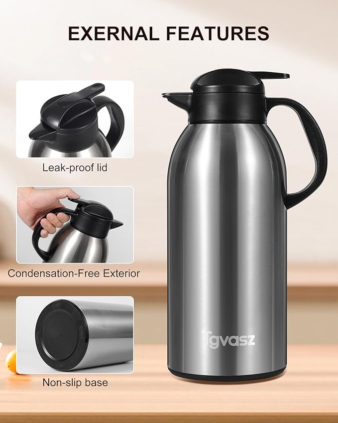 Large and Heavy Thermal Coffee Carafe 102 oz,Fullness Water is 7.3 LB, Insulated Carafe for Hot Liquids,Coffee Carafes For Keeping Hot for Parties/Tea Dispenser Flask(Silver)