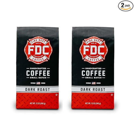 Fire Department Coffee - Gives Back to Firefighters - Dark Roast Coffee Beans - Bold & Smooth - Roasted in the USA - Veteran Owned (12 oz, Pack of 2)