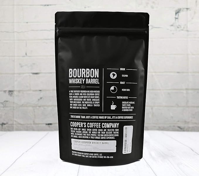 Bourbon Whiskey Barrel Aged Coffee - Dark Roast - Ground Coffee, Grade 1 Colombian Coffee Beans Aged in Kentucky Bourbon Whiskey Barrels - 5lb Bags