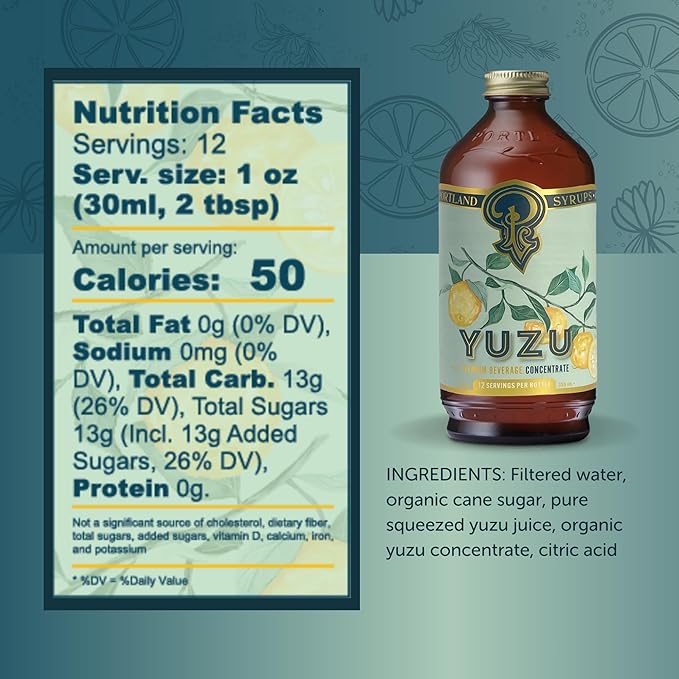 Portland Syrups Yuzu Syrup - Premium Beverage Concentrate for Delicious Cocktails, Mocktails, Tea, Soda, Coffee Drinks, Baking, and More - 12 oz with 12 Servings (Pack of 1)