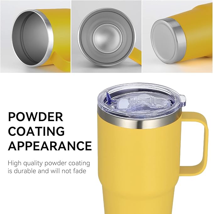 VEGOND 20 oz Tumbler with Handle Lid and Straw, Stainless Steel Insulated Travel Coffee Mug Spill Proof Double Wall Metal Tumbler Cup Keeps Drink Hot and Cold, Yellow 1 Pack