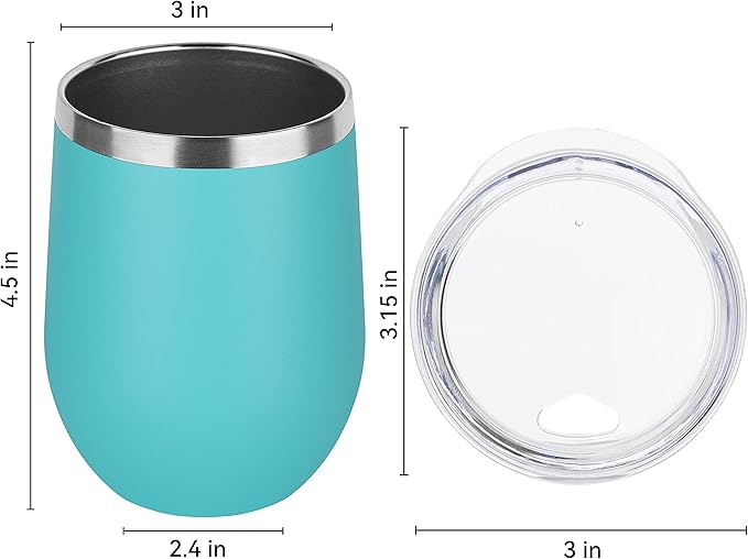 DOMICARE Stainless Steel Wine Tumbler Bulk with Lid, Personalized Insulated Tumblers Set, 12oz Travel Coffee Cups Pack of 1, Light Blue