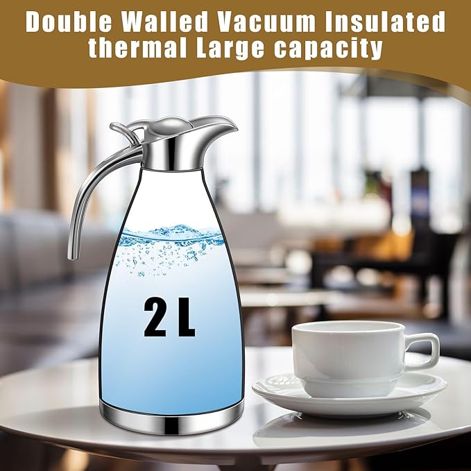 Uiifan 2 Pcs 68 oz Thermal Coffee Carafe Insulated Stainless Steel Coffee Carafe for Hot Liquids Vacuum Thermal Pot Creamer Dispenser with Brushes Keeping Hot Tea Milk Water(Black, White)